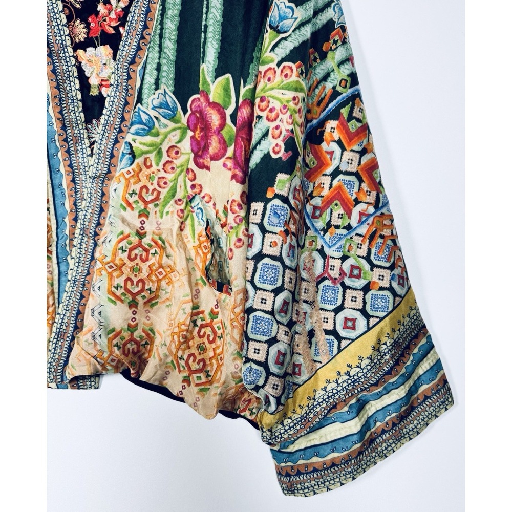Johnny Was Reversible Silk Kimono Jacket XL Black Colorful Embroidered Floral - Picture 6 of 16